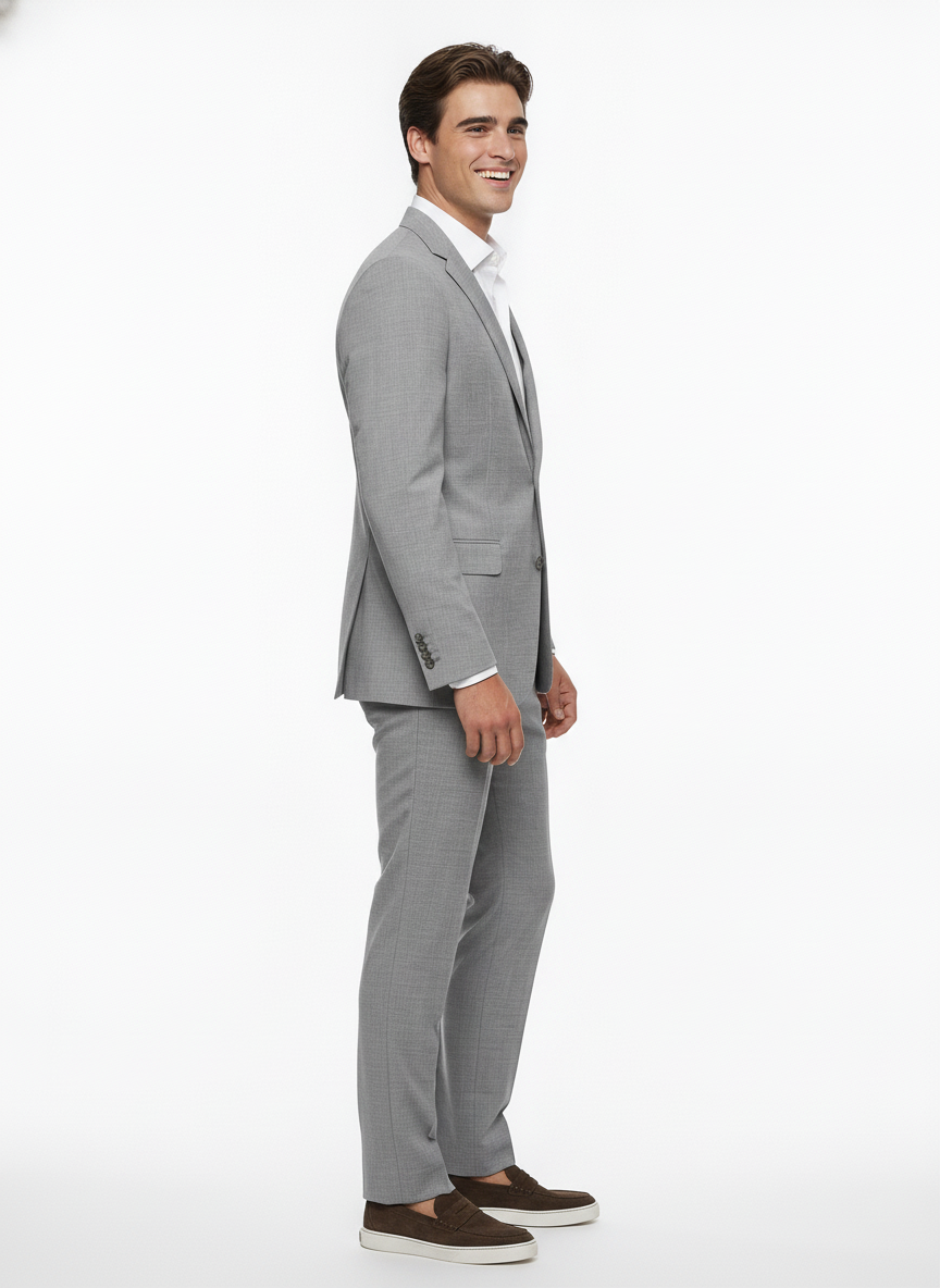2-delig Pak Light Grey Sharkskin - Mister Steven, model zijaanzicht De Heerenkamer Utrecht