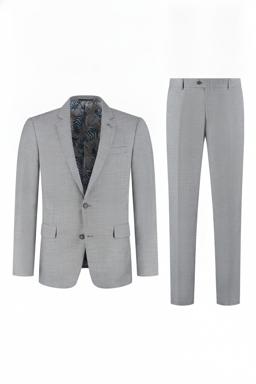 2-delig pak Light Grey Sharkskin - Mister Steven, productfoto witte achtergrond De Heerenkamer