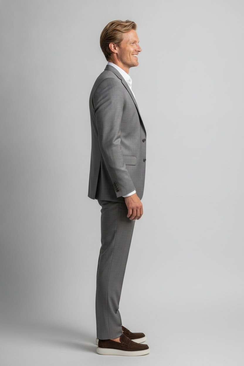 2-delig Pak Taupe Sharkskin - Mister Steven, model zijaanzicht De Heerenkamer Utrecht