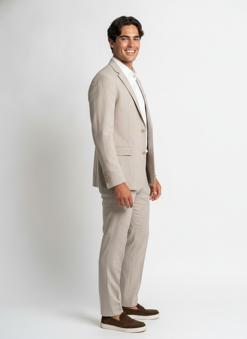 2-delig Pak Beige Minith - Mister Steven, model zijaanzicht De Heerenkamer Utrecht