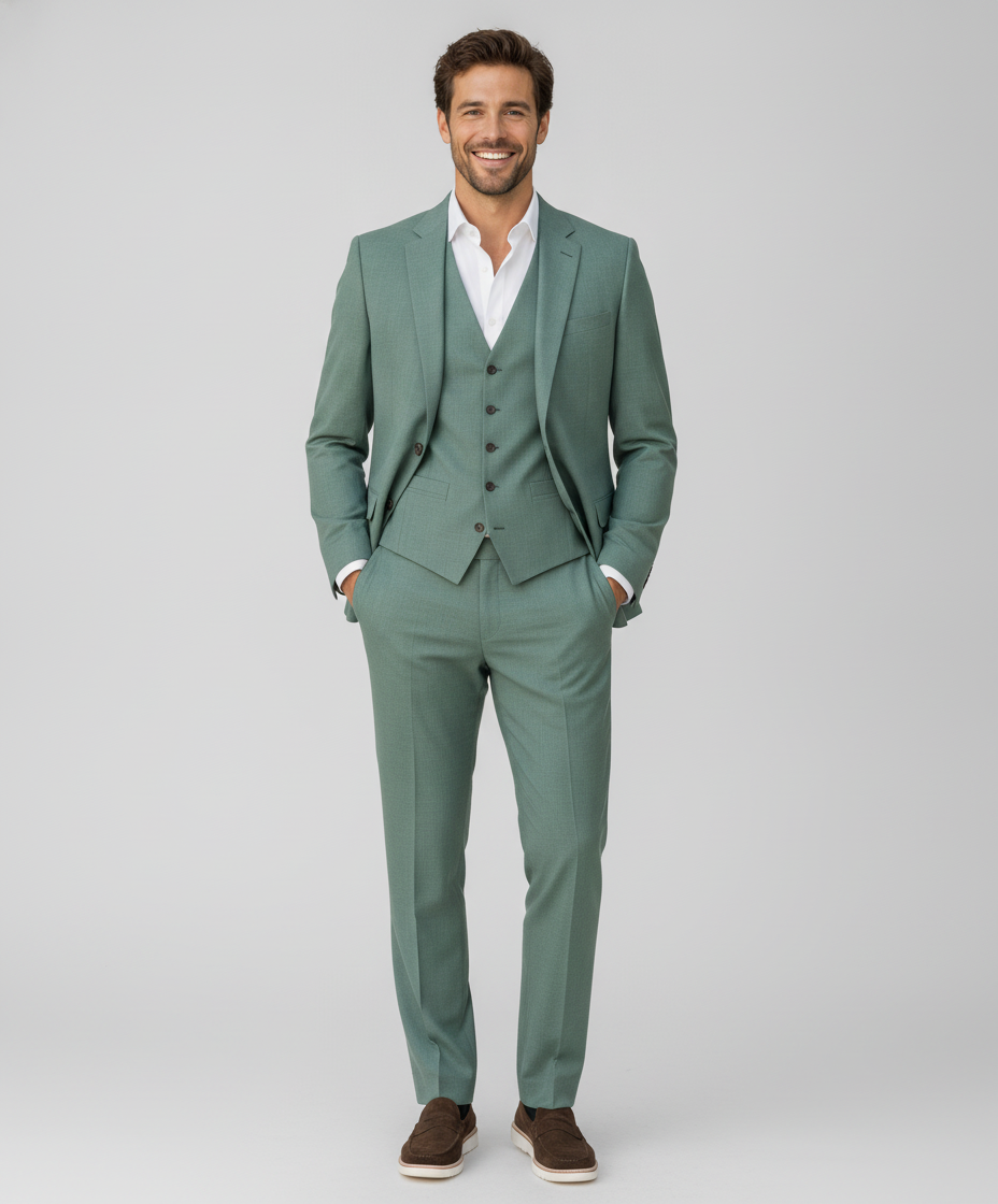 3-delig Pak Green Sharkskin - Mister Steven, model vooraanzicht De Heerenkamer Utrecht