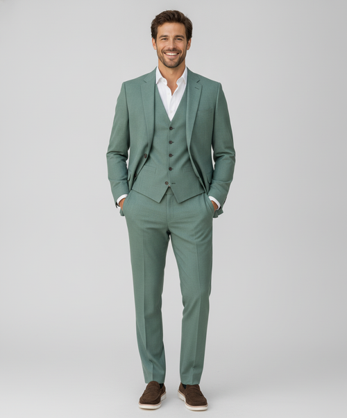 3-delig Pak Green Sharkskin - Mister Steven, model vooraanzicht De Heerenkamer Utrecht