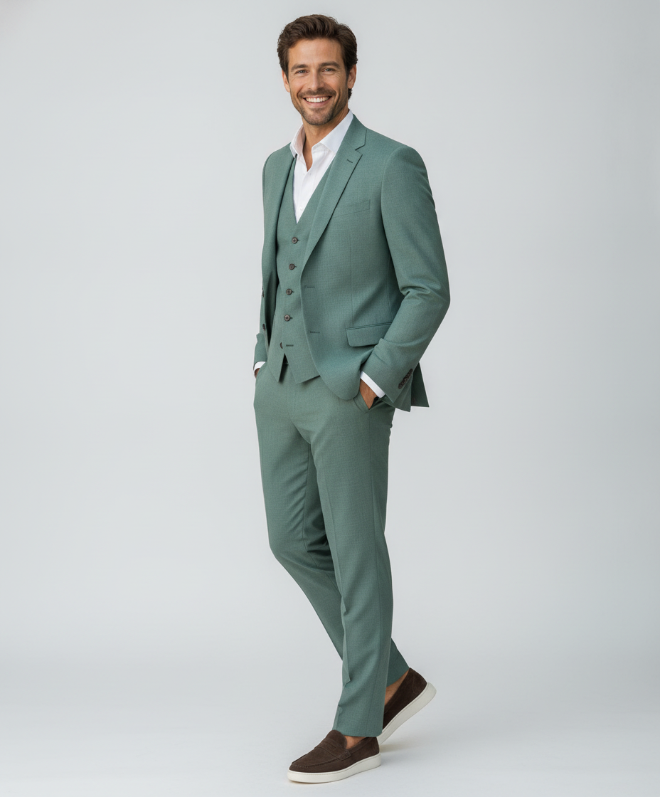 3-delig Pak Green Sharkskin - Mister Steven, model driekwart aanzicht De Heerenkamer Utrecht