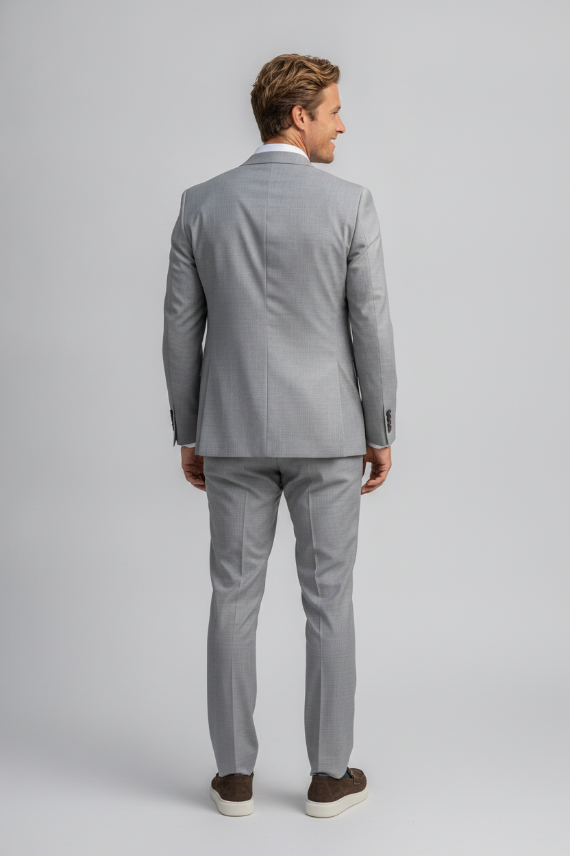3-delig Pak Light Grey Sharkskin - Mister Steven, model achteraanzicht De Heerenkamer Utrecht