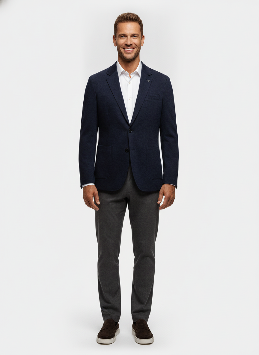 Colbert Navy Jersey "Havard" - Flexx, model vooraanzicht De Heerenkamer Utrecht