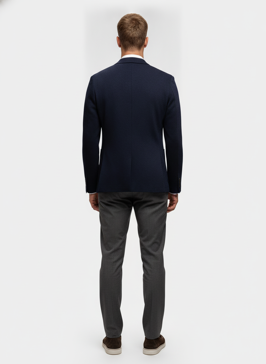 Colbert Navy Jersey "Havard" - Flexx, model achteraanzicht De Heerenkamer Utrecht