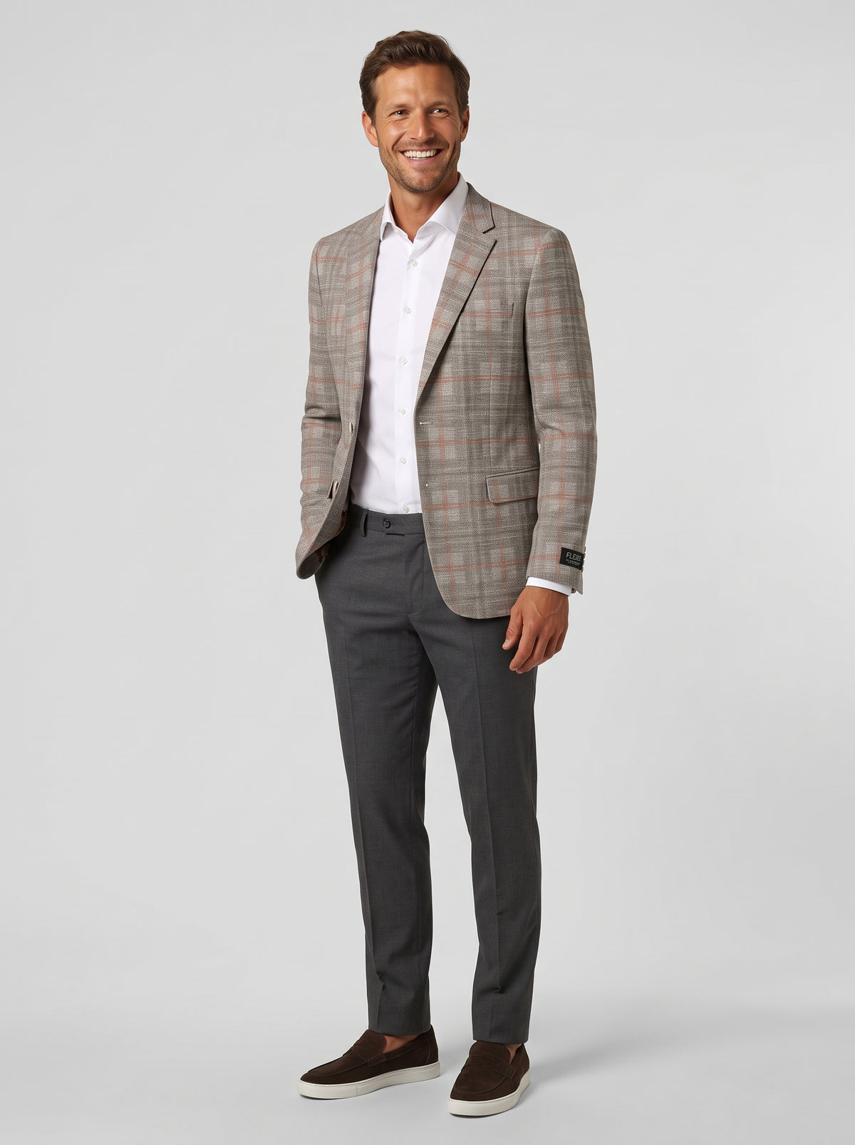 Colbert Geruit Light Grey Rust - Mister Steven, model driekwart aanzicht De Heerenkamer Utrecht