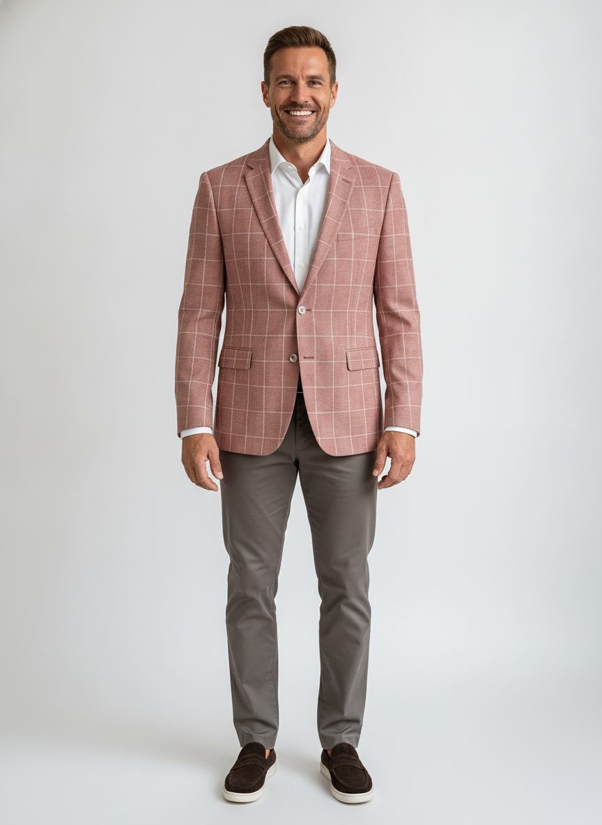 Colbert Geruit Rust Jersey "Kefira" - Mister Steven, model vooraanzicht De Heerenkamer Utrecht