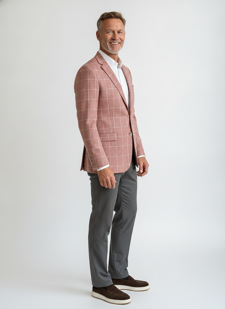 Colbert Geruit Rust Jersey "Kefira" - Mister Steven, model zijaanzicht De Heerenkamer Utrecht