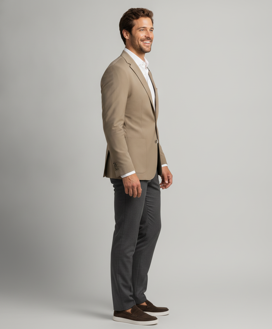 Colbert Light Olive Green Jersey "Havard" - Flexx, model zijaanzicht De Heerenkamer Utrecht