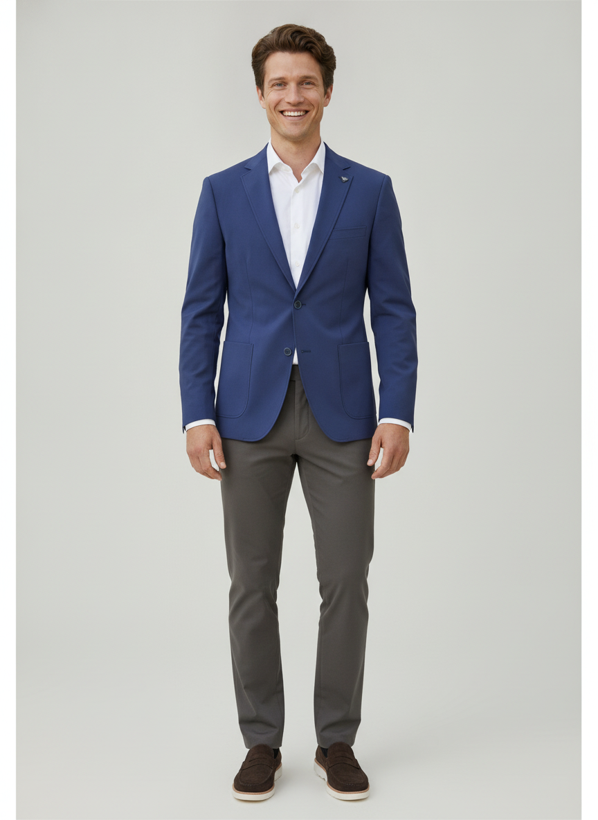 Colbert Royal Blue Jersey "Havard" - Flexx, model vooraanzicht De Heerenkamer Utrecht