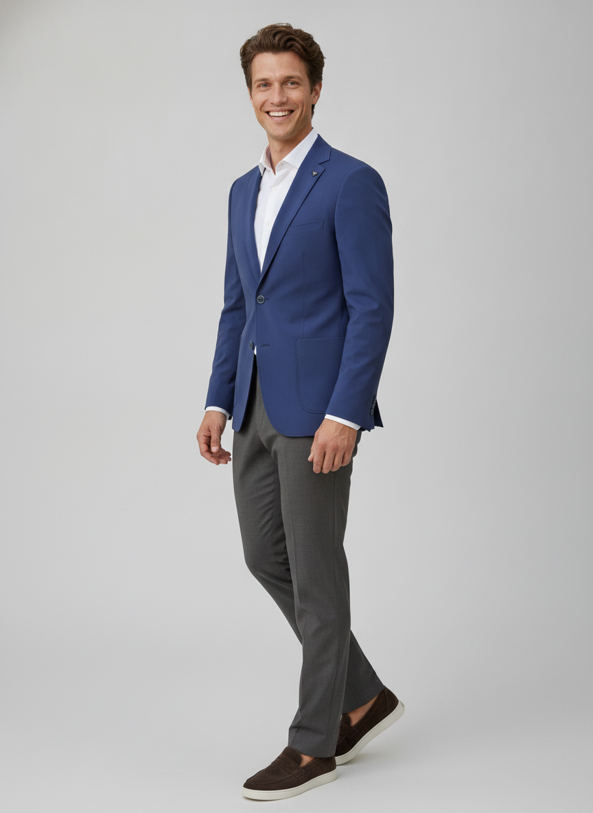 Colbert Royal Blue Jersey "Havard" - Flexx, model driekwart aanzicht De Heerenkamer Utrecht