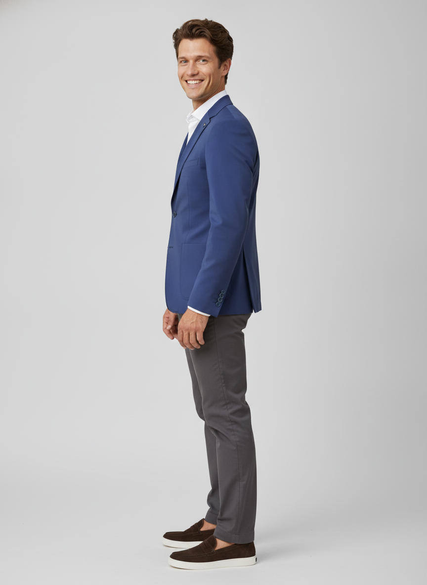 Colbert Royal Blue Jersey "Havard" - Flexx, model zijaanzicht De Heerenkamer Utrecht