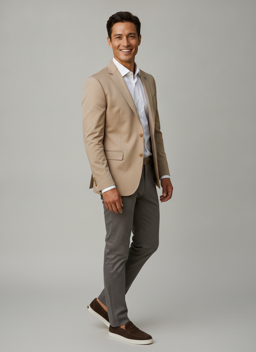 Colbert Sand Jersey "Havard" - Flexx, model driekwart aanzicht De Heerenkamer Utrecht