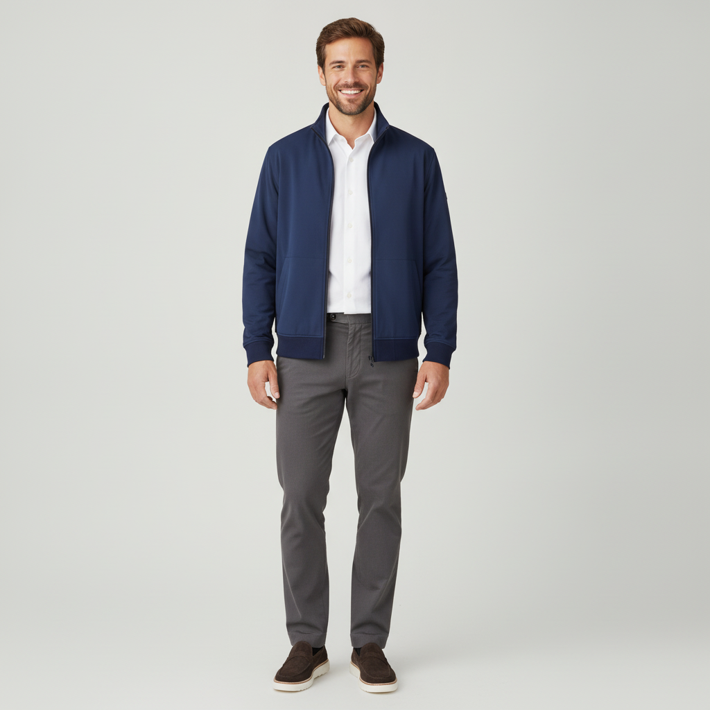 Jas Royal Blue Jersey "Gunner" - Flexx, model vooraanzicht De Heerenkamer Utrecht