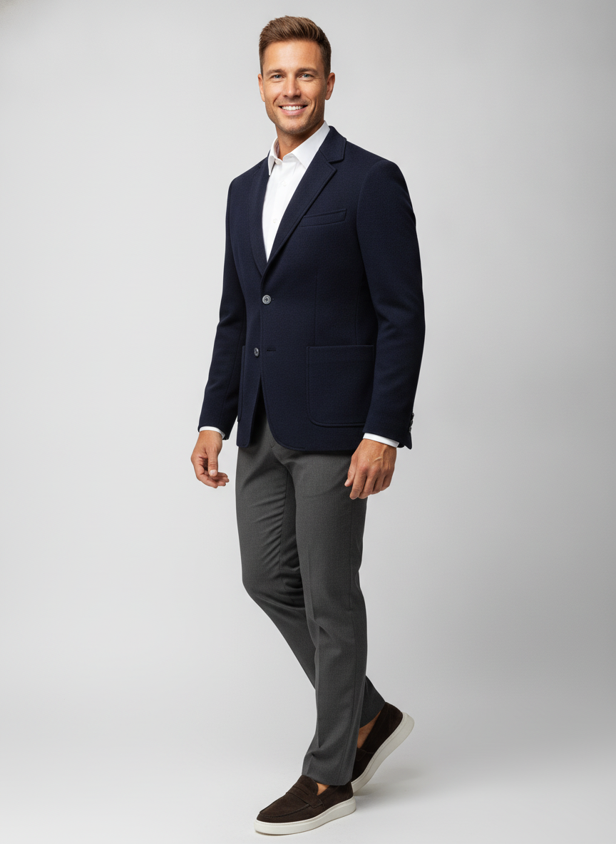 Colbert Dark Navy "Hamund" - Flexx, model driekwart aanzicht De Heerenkamer Utrecht
