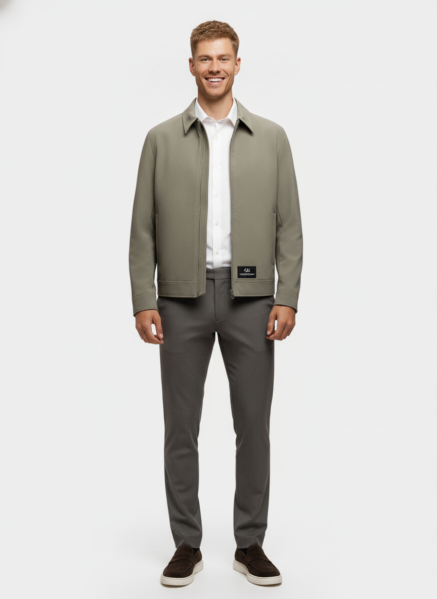 Jas Light Khaki "Colborn" - Flexx, model vooraanzicht De Heerenkamer Utrecht