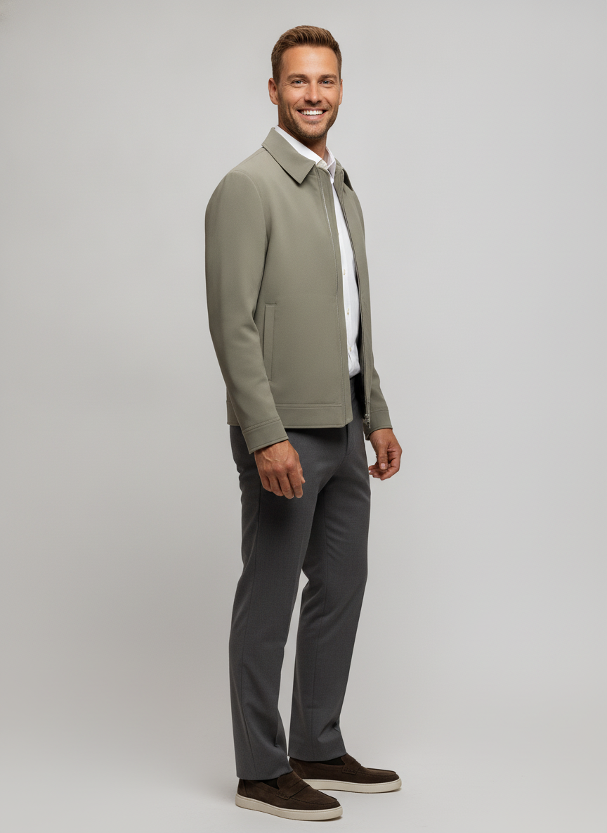 Jas Light Khaki "Colborn" - Flexx, model zijaanzicht De Heerenkamer Utrecht