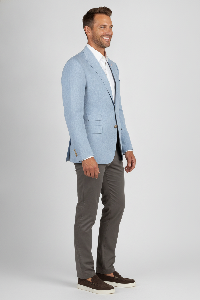 Colbert Katoen-Linnen Light Blue "Havana" - Mister Steven, model zijaanzicht De Heerenkamer Utrecht