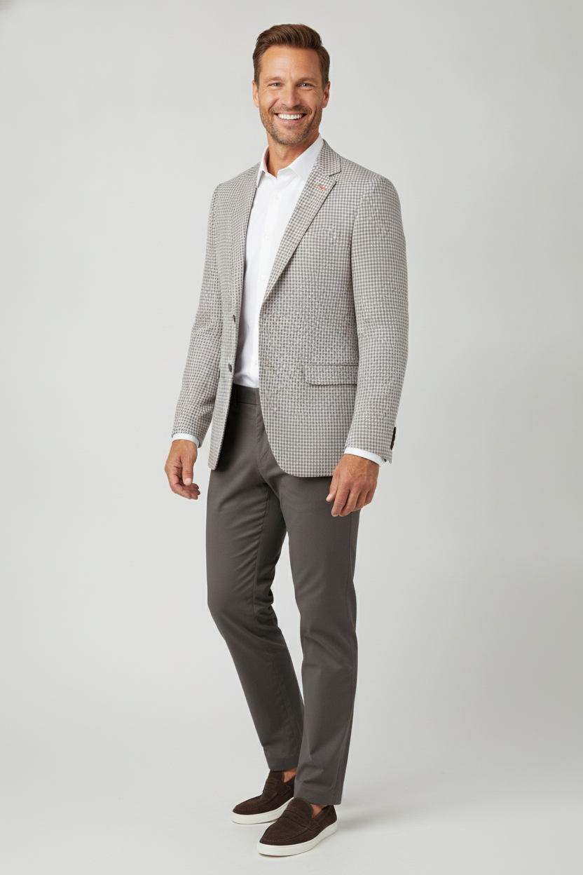 Colbert Grey Cream "Stockholm" - Mister Steven, model driekwart aanzicht De Heerenkamer Utrecht