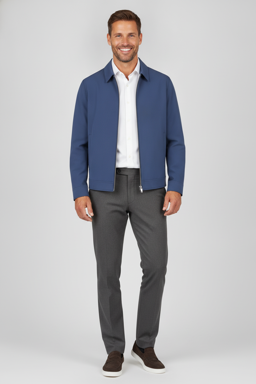 Jas Royal Blue Jersey "Colborn" - Flexx, model vooraanzicht De Heerenkamer Utrecht