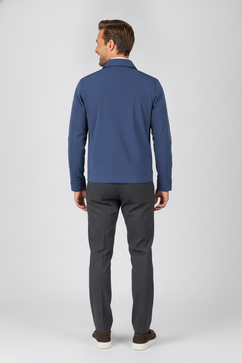 Jas Royal Blue Jersey "Colborn" - Flexx, model achteraanzicht De Heerenkamer Utrecht