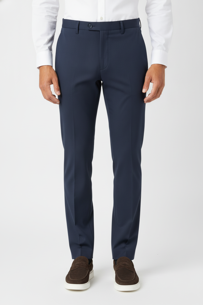 Pantalon Broek Navy Mix and Match - Mister Steven, model vooraanzicht De Heerenkamer Utrecht