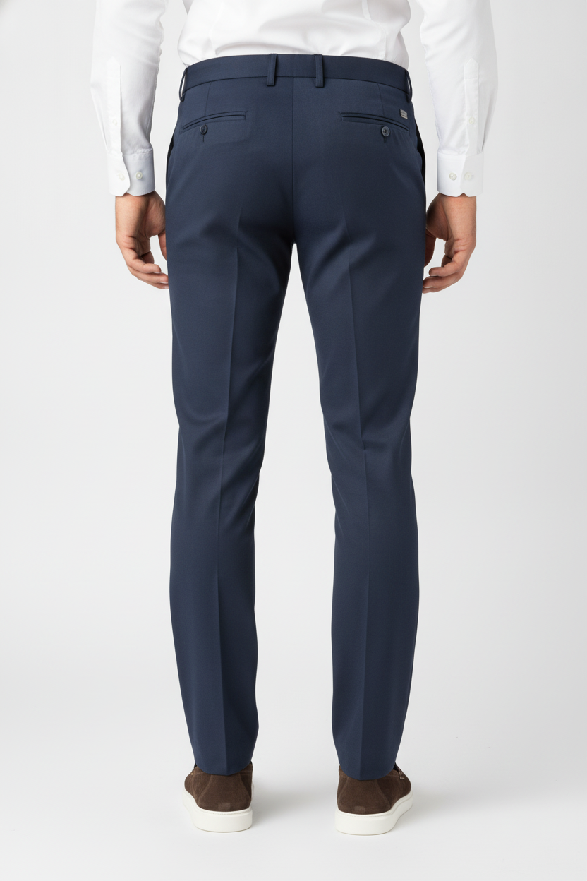 Pantalon Broek Navy Mix and Match - Mister Steven, model achteraanzicht De Heerenkamer Utrecht