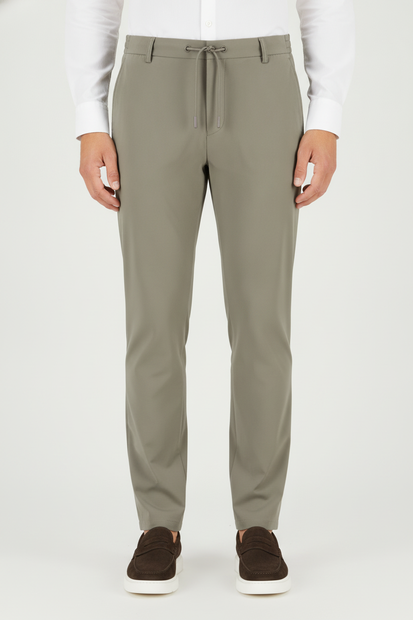 Chino Broek Light Olive "Carson" - Flexx, model vooraanzicht De Heerenkamer Utrecht