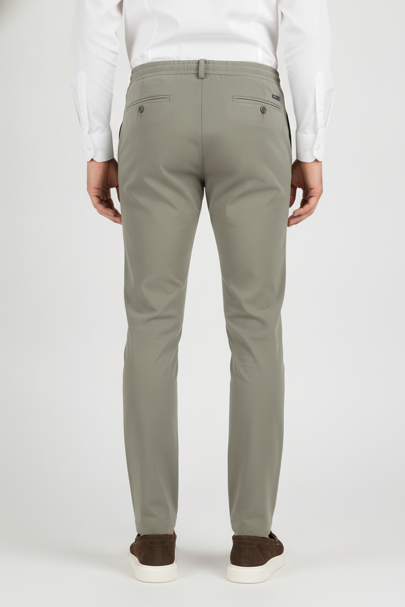Chino Broek Light Olive "Carson" - Flexx, model achteraanzicht De Heerenkamer Utrecht