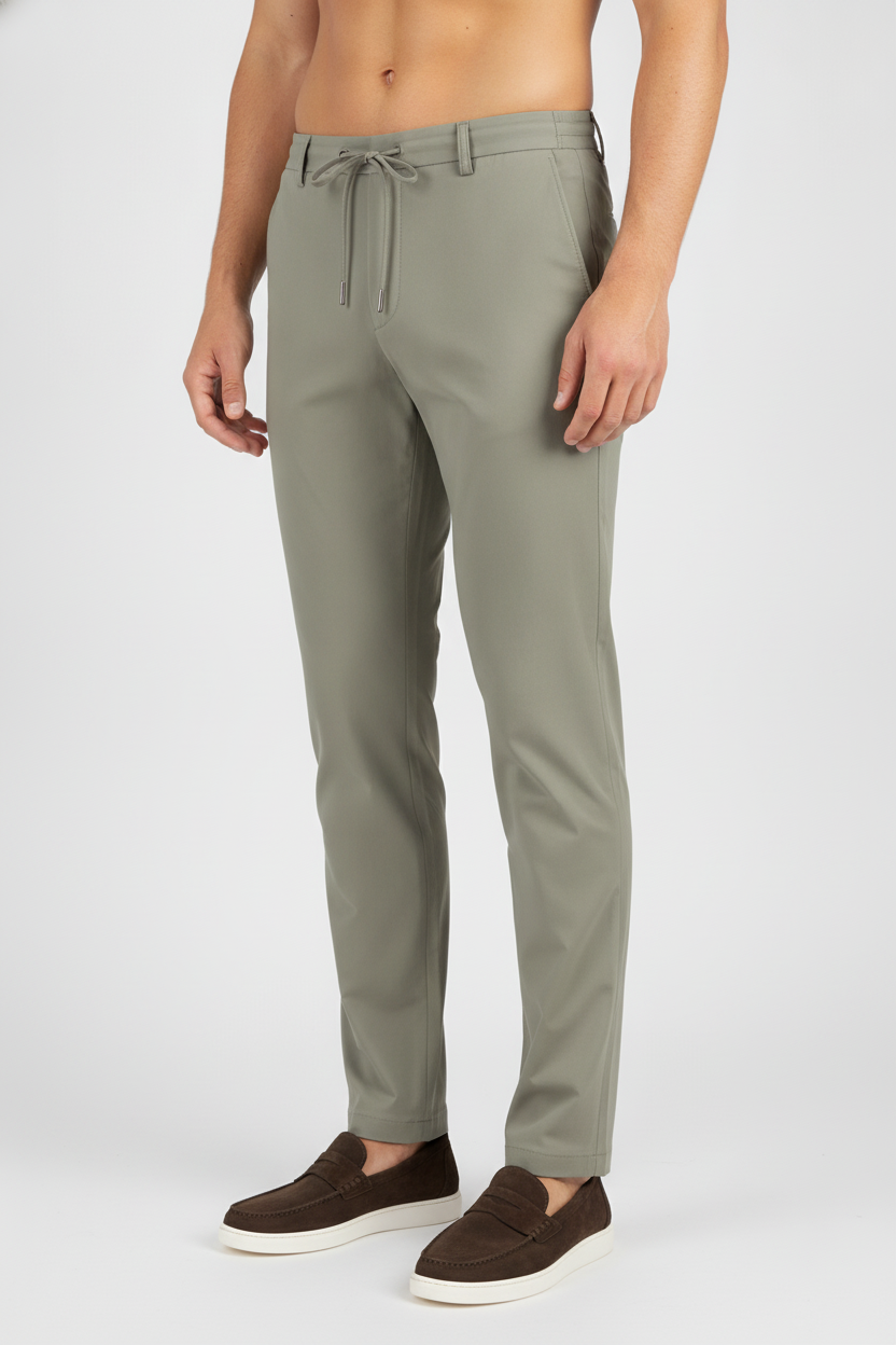 Chino Broek Light Olive "Carson" - Flexx, model driekwart aanzicht De Heerenkamer Utrecht