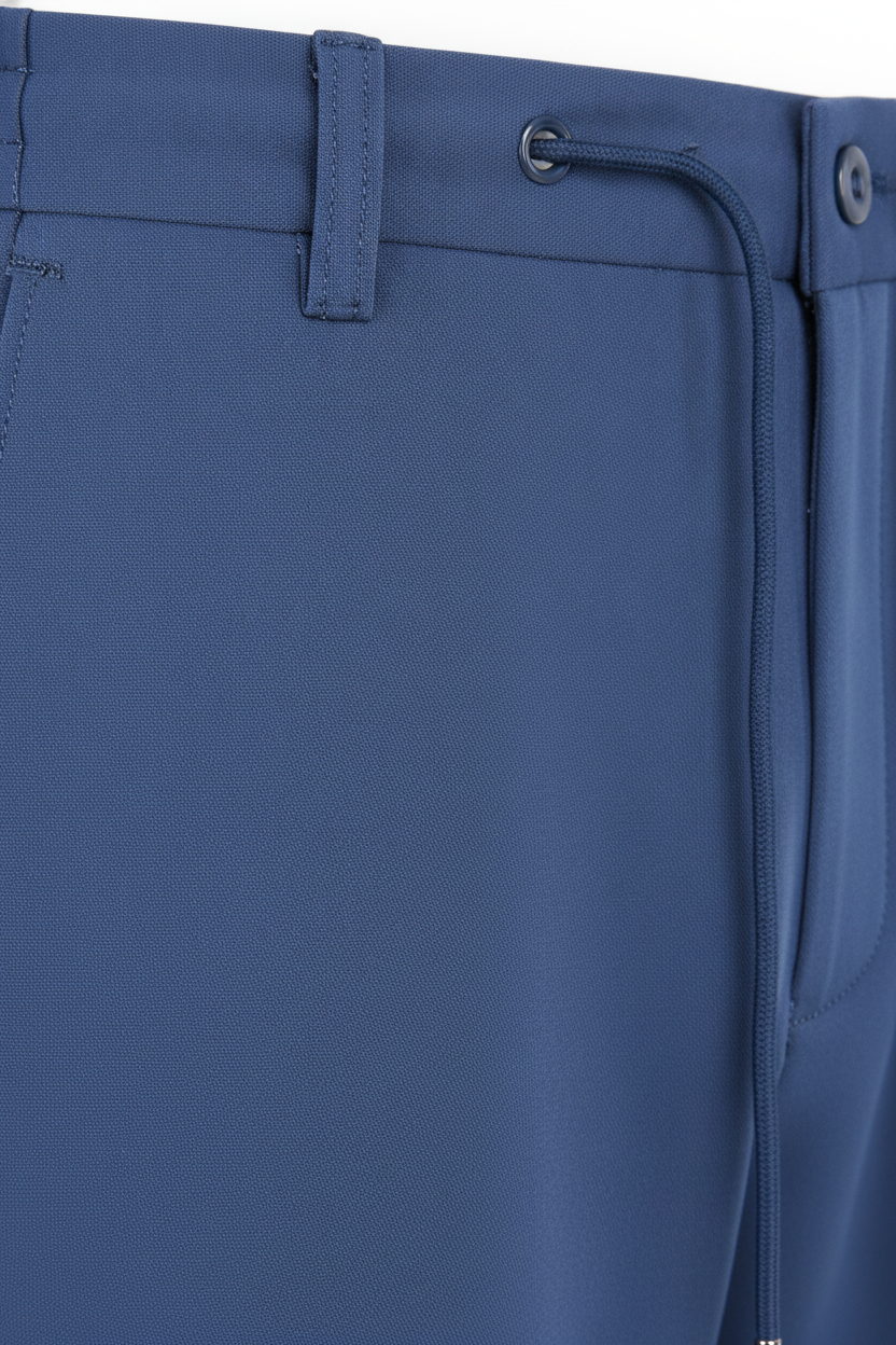 Chino Broek Royal Blue Jersey "Carson" - Flexx, detail sluiting De Heerenkamer
