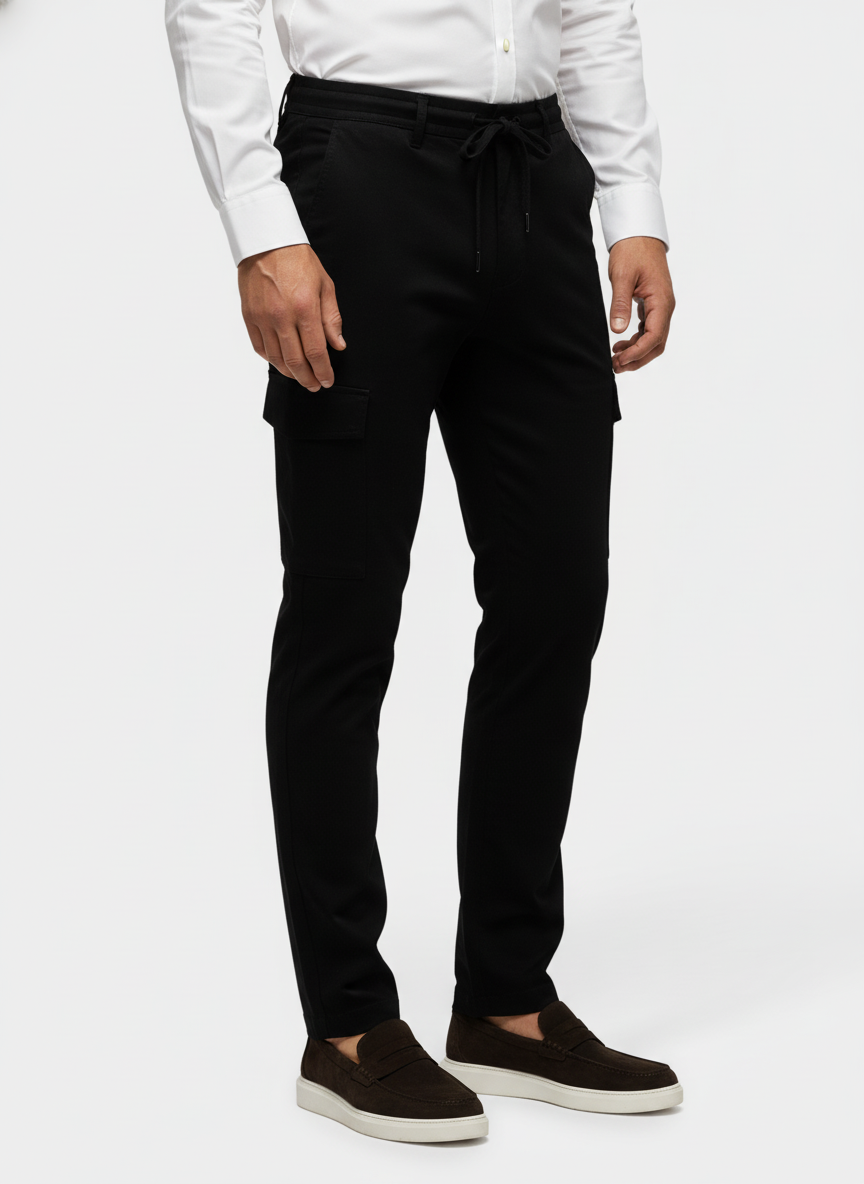 Cargo Broek Black "Borge" - Flexx, model driekwart aanzicht De Heerenkamer Utrecht