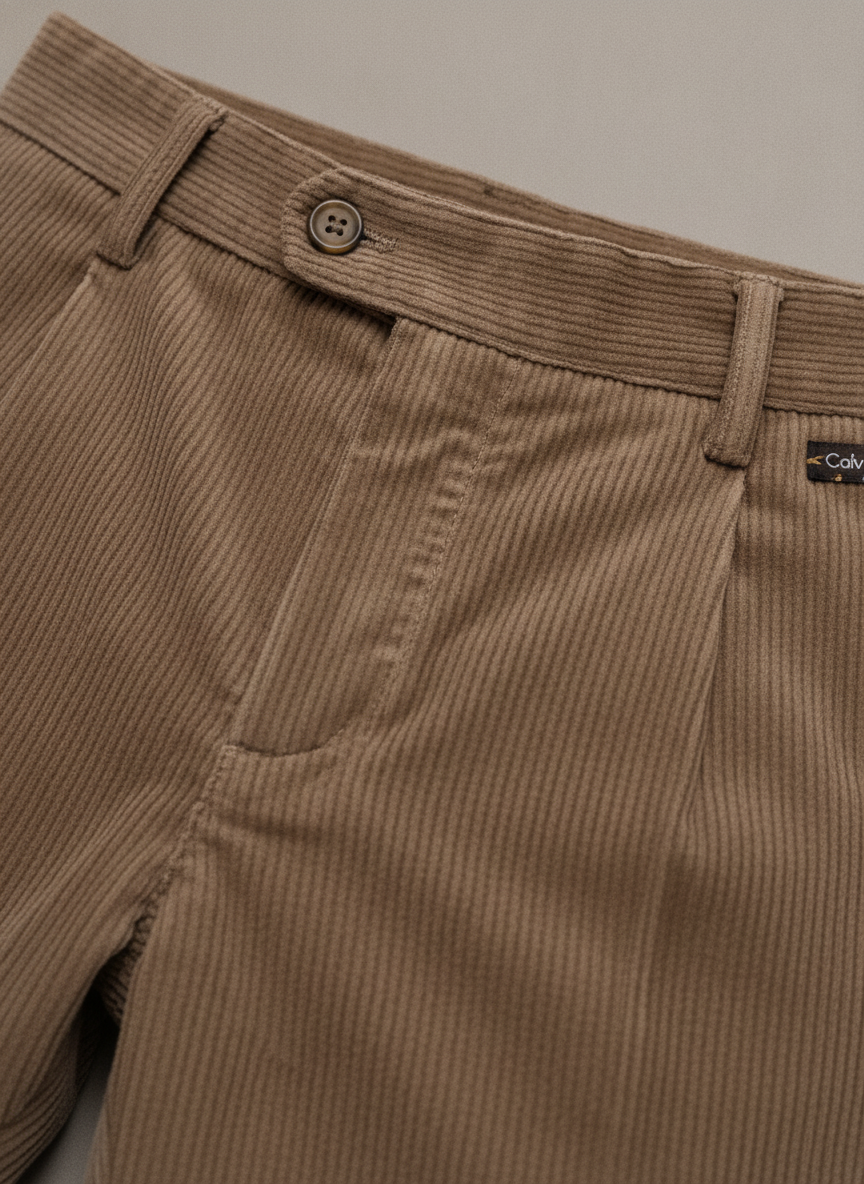 Broek Corduroy Sahara Sand Chino - Flexx, detail sluiting De Heerenkamer