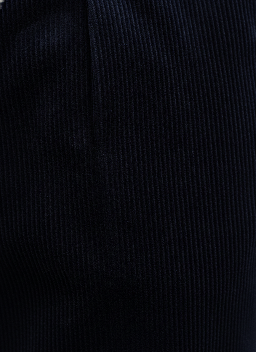 Broek Corduroy Dark Navy Chino - Flexx, close-up stofstructuur De Heerenkamer