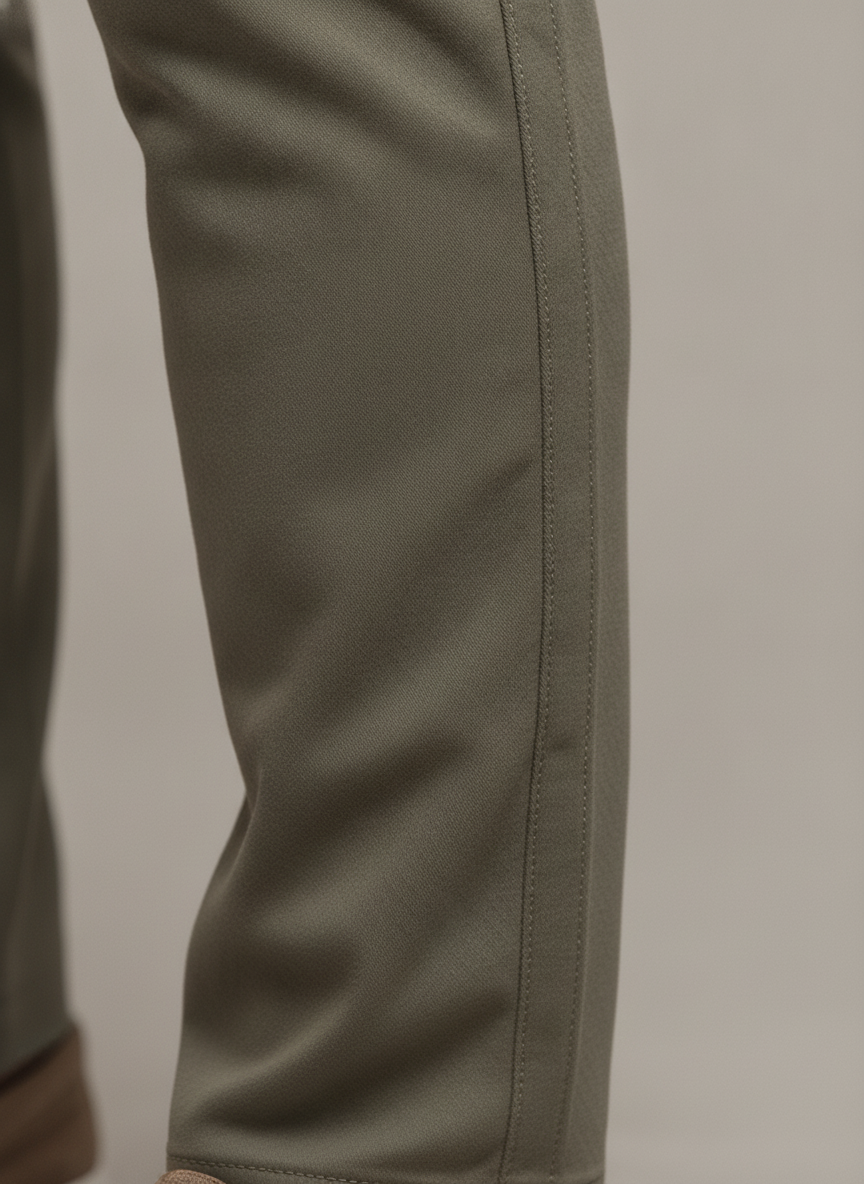 Chino Broek Stretch Light Khaki "Carson" - Flexx, detail stiksel en afwerking De Heerenkamer