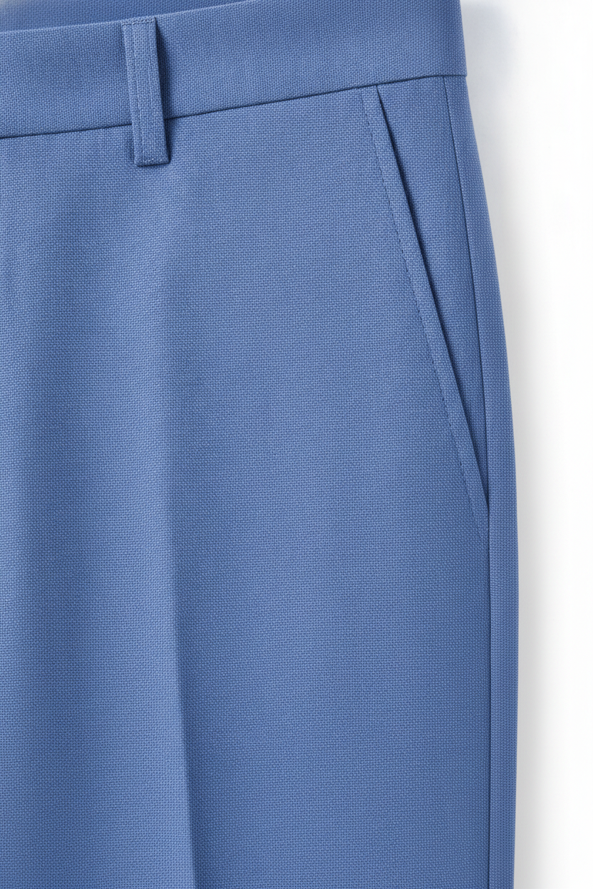 Pantalon Broek Mid Blue Sharkskin - Mister Steven, detail sluiting De Heerenkamer