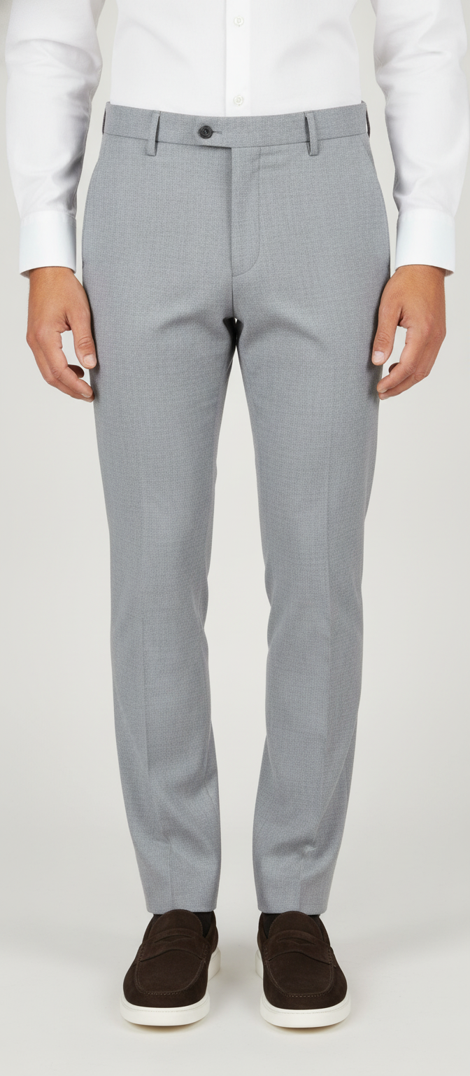 Pantalon Broek Light Grey Sharkskin - Mister Steven, model vooraanzicht De Heerenkamer Utrecht
