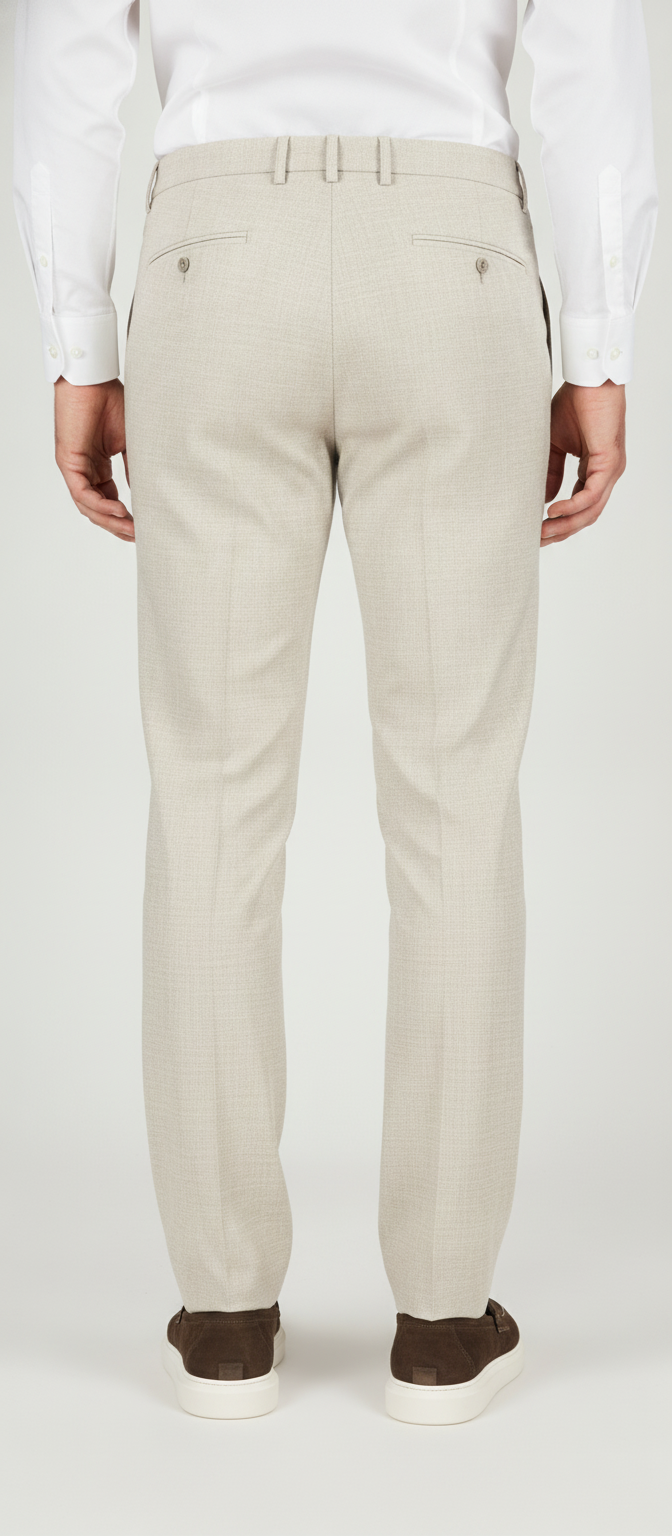 Pantalon Broek Beige Sharkskin - Mister Steven, model achteraanzicht De Heerenkamer Utrecht