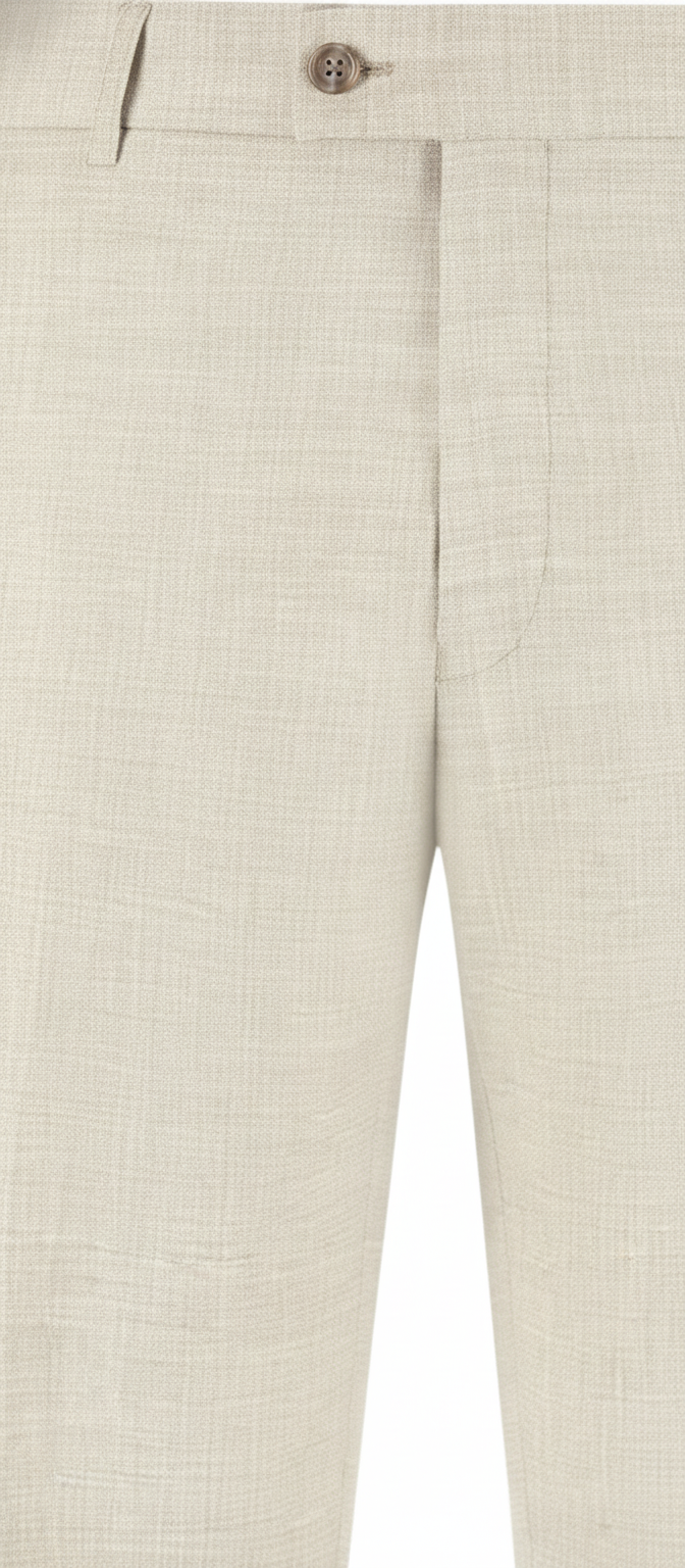 Pantalon Broek Beige Sharkskin - Mister Steven, detail sluiting De Heerenkamer