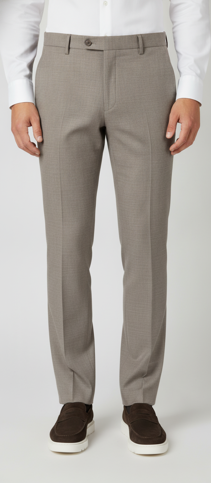 Pantalon Broek Taupe Sharkskin - Mister Steven, model vooraanzicht De Heerenkamer Utrecht