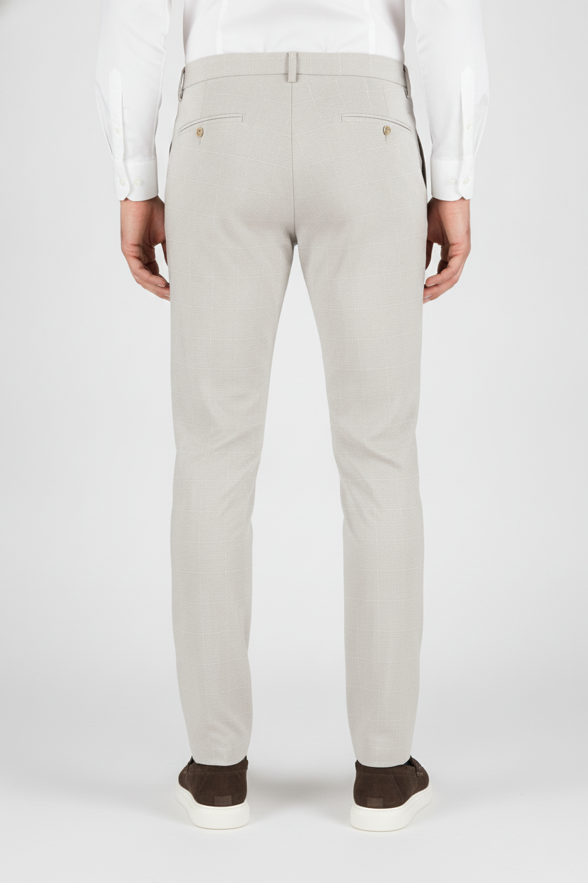 Pantalon Broek Geruit Sand "Uras" "Carson" - Mister Steven, model achteraanzicht De Heerenkamer Utrecht