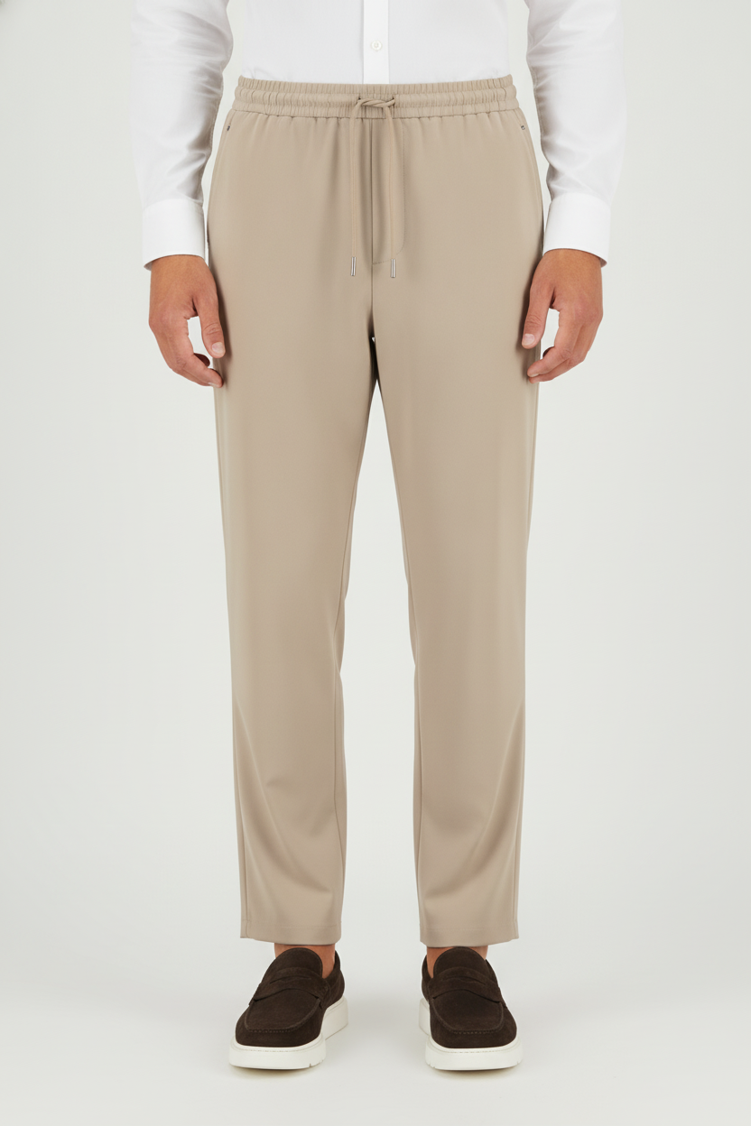 Chino Broek Sand "Oliver" - Flexx, model vooraanzicht De Heerenkamer Utrecht