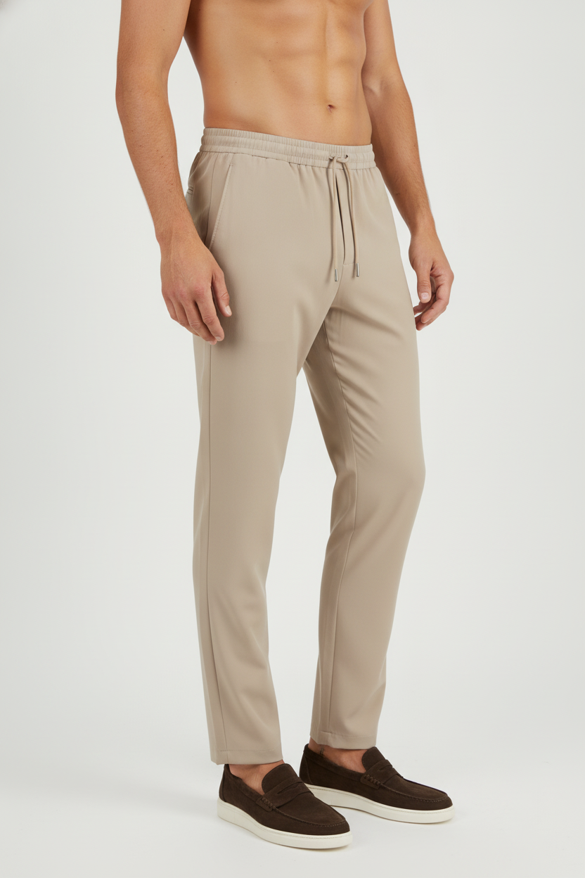 Chino Broek Sand "Oliver" - Flexx, model driekwart aanzicht De Heerenkamer Utrecht
