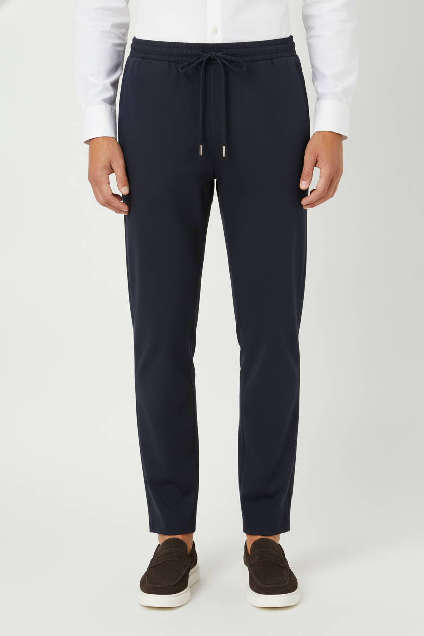 Chino Broek Mid Navy "Oliver" - Flexx, model vooraanzicht De Heerenkamer Utrecht