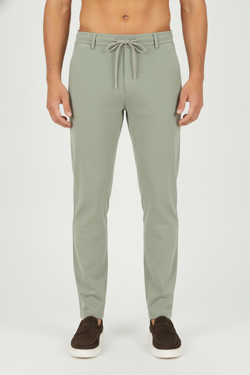 Chino Broek Olive "Carson" "Irma" - Flexx, model vooraanzicht De Heerenkamer Utrecht