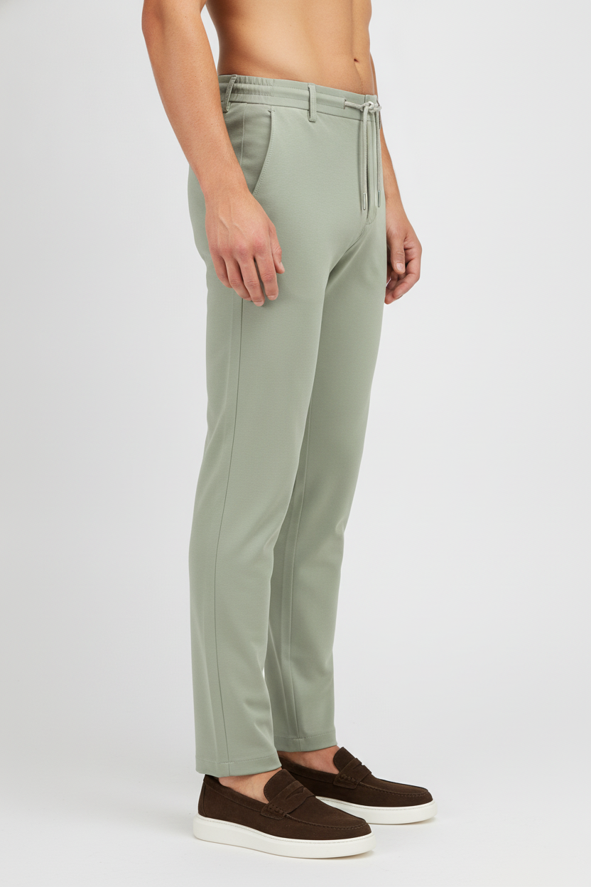 Chino Broek Olive "Carson" "Irma" - Flexx, model zijaanzicht De Heerenkamer Utrecht