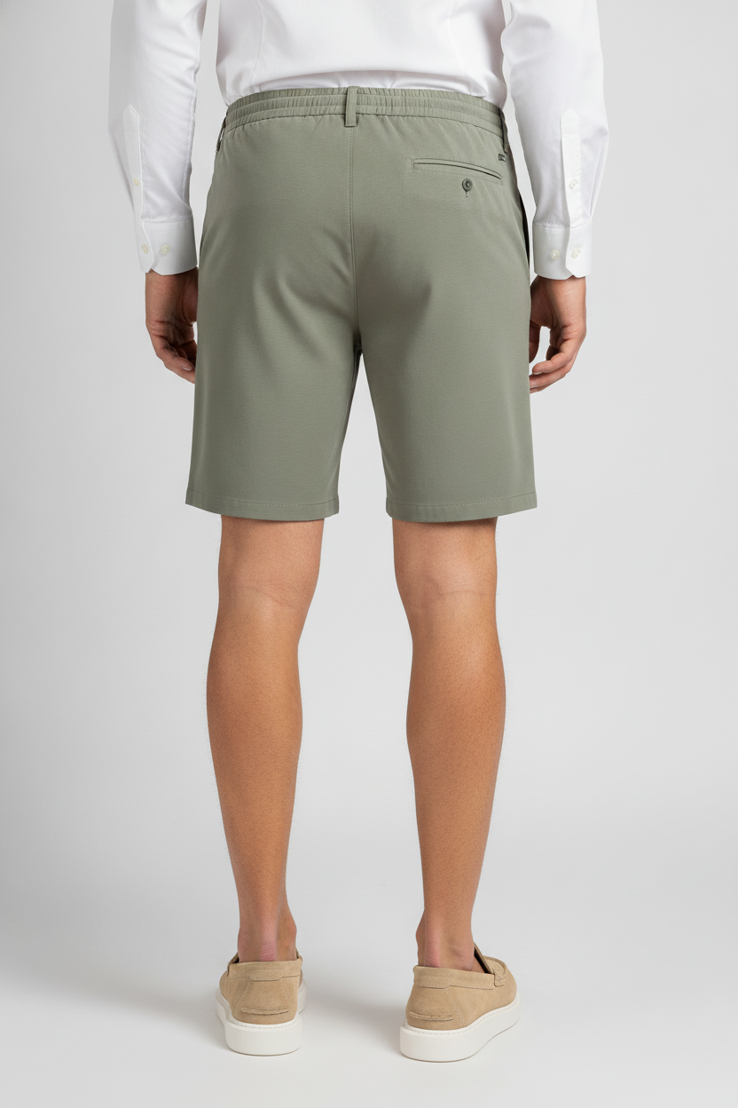 Korte Broek Light Olive Grey Jersey "Finn" - Flexx, model achteraanzicht De Heerenkamer Utrecht