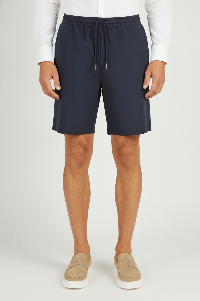 Korte Broek Mid Navy "Theodore" - Flexx, model vooraanzicht De Heerenkamer Utrecht