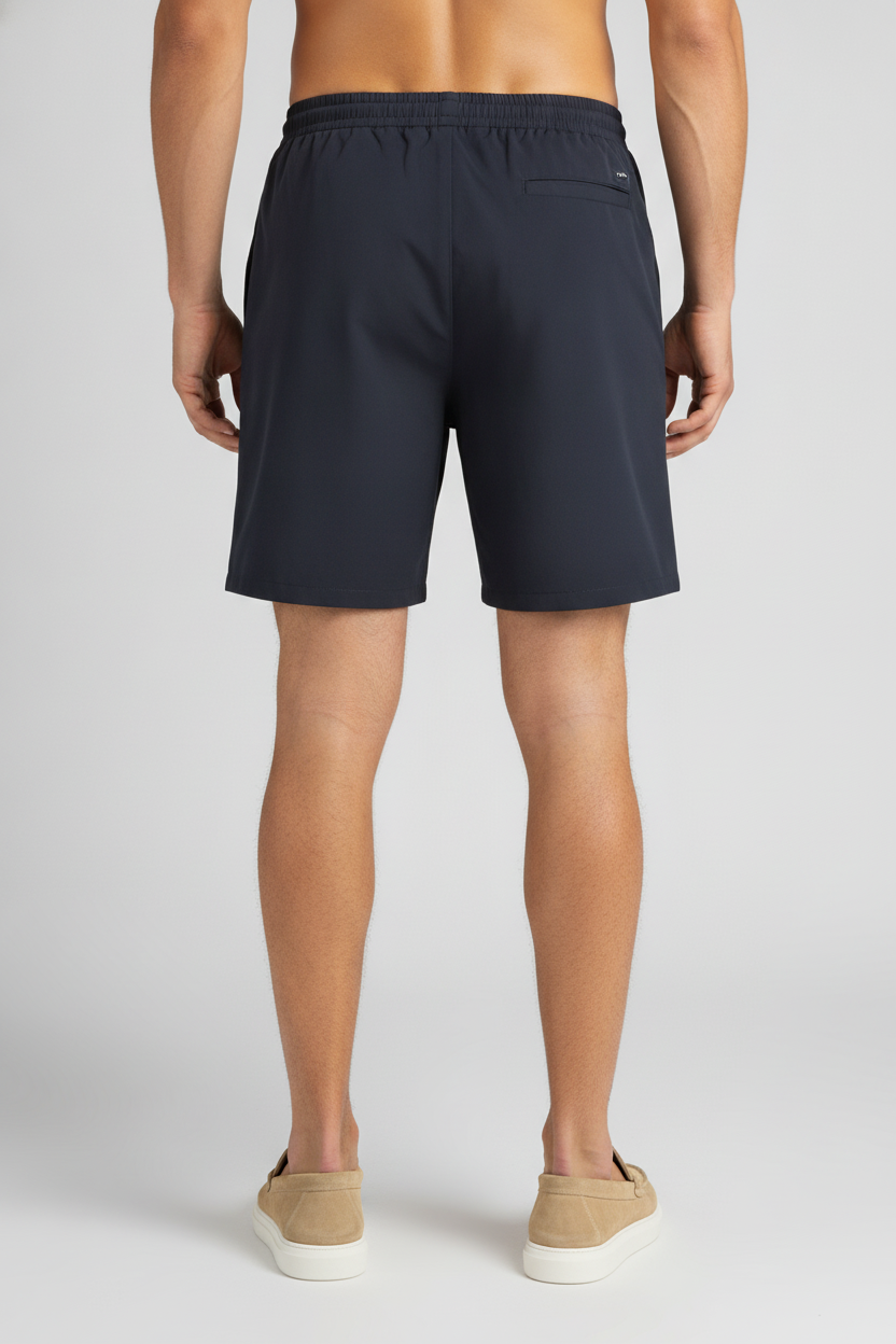 Korte Broek Mid Navy "Theodore" - Flexx, model achteraanzicht De Heerenkamer Utrecht